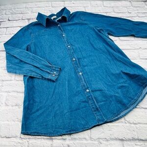 Woman Within Classic Blue Denim Chambray Shirt 18/20 Large Long Sleeve Tunic